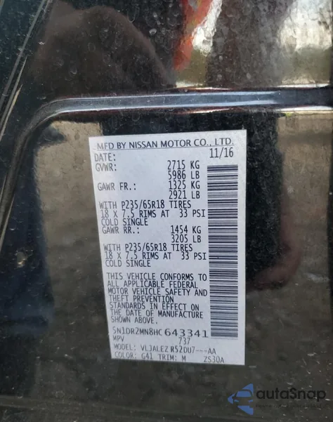 2017 Nissan Pathfinder S from USA, damaged, VIN 5N1DR2MN8HC643341